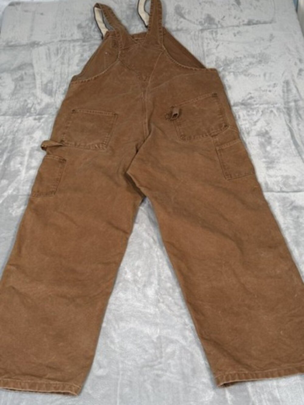 Carhartt R06 BRN Duck Bib Overalls Mens 44x30 Brown Double Knee Workwear - Picture 2 of 15